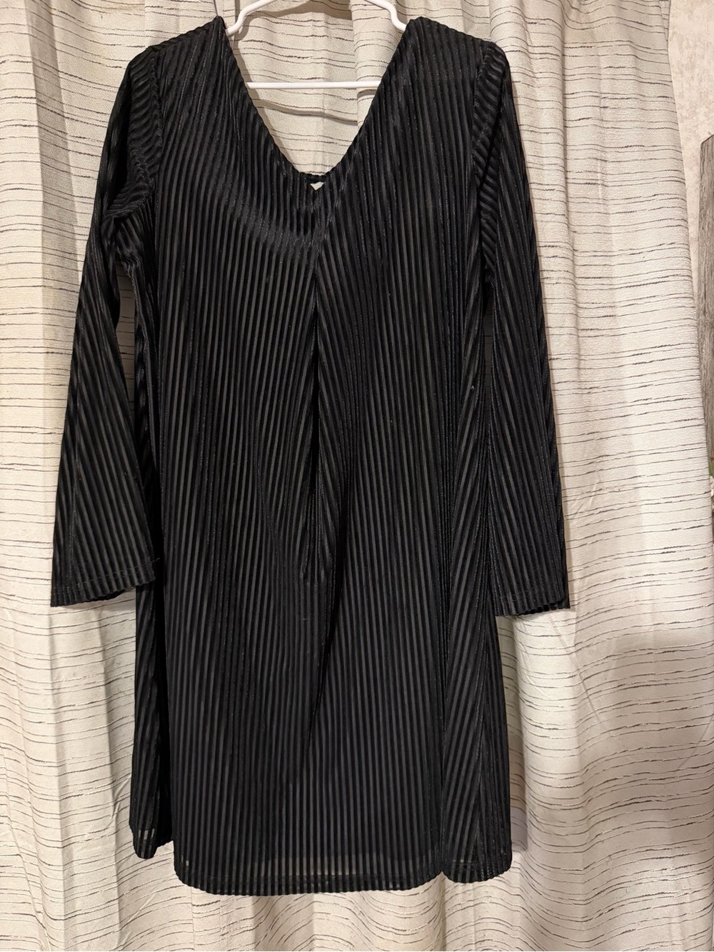 Nina Leonard Black Sheer Striped Long Sleeve Dress Size 1X